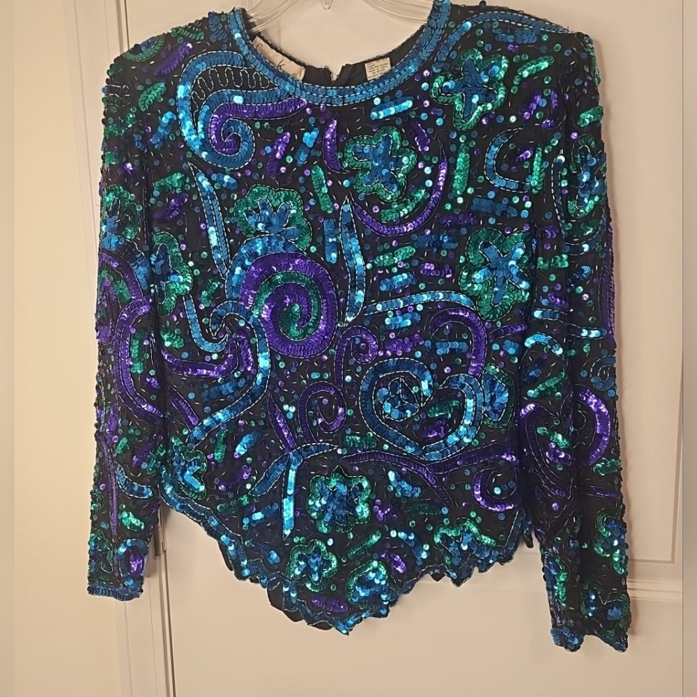 Sequin Embellished Women's Top - Blue, Green, Purple
